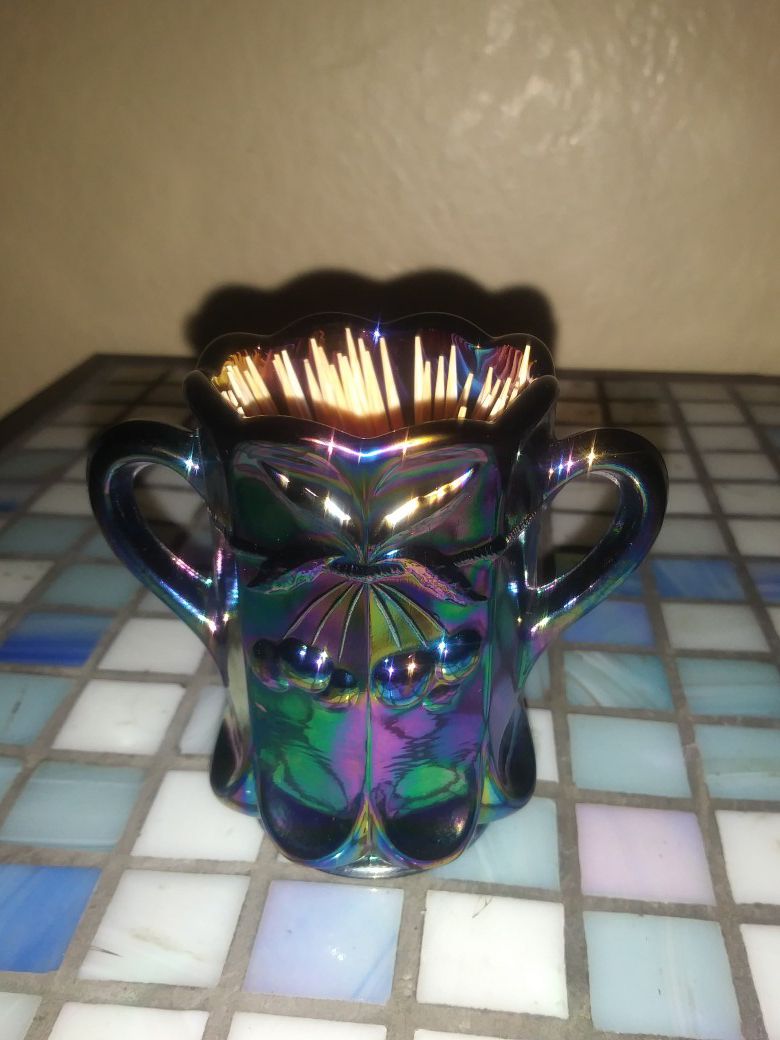 New Antique carnival glass toothpick holder.
