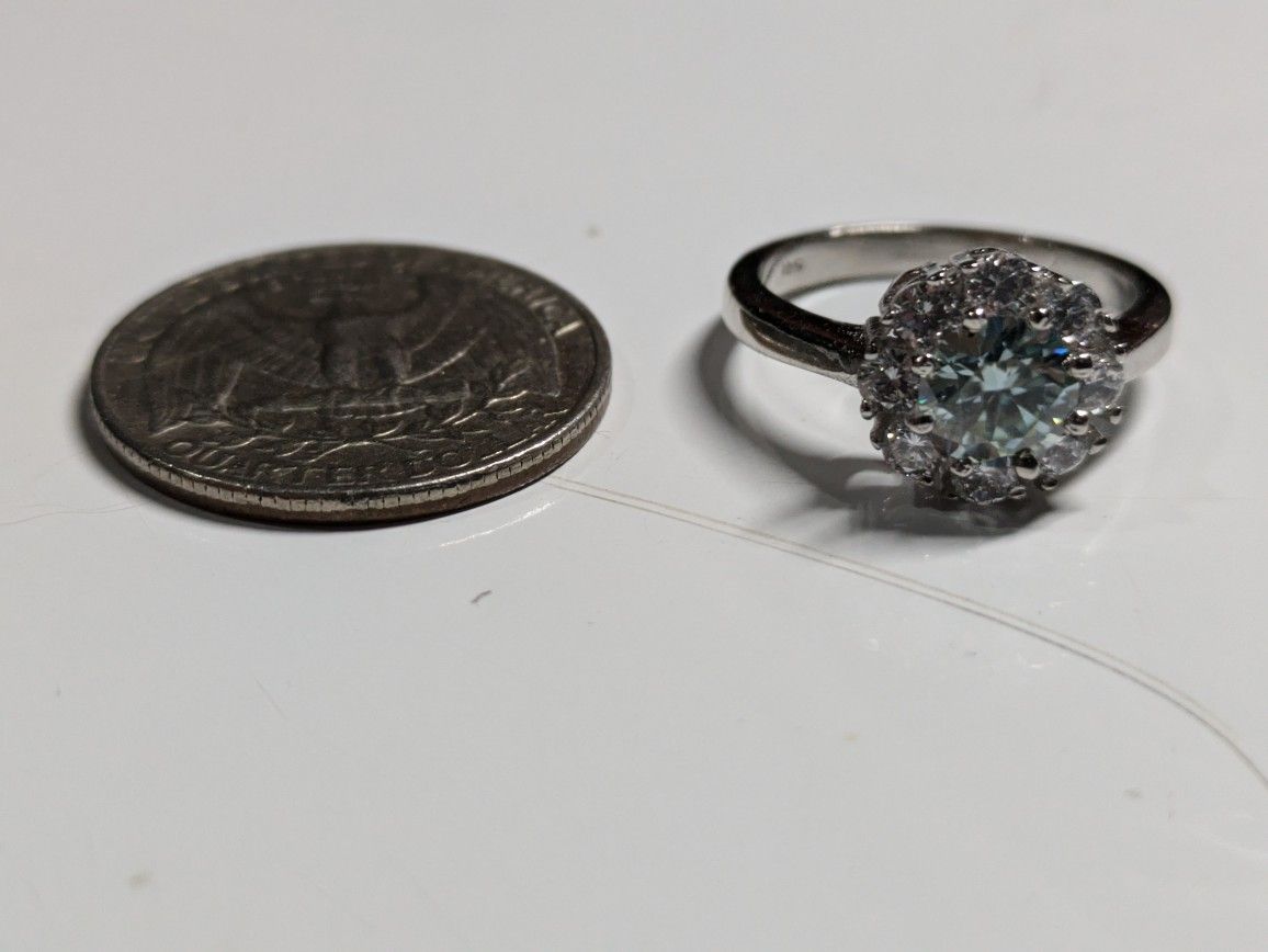 Moissanite VVS Blue Ring/Band Size 7, Sterling Silver 925