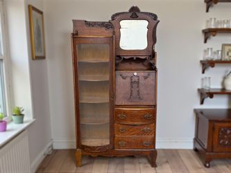 Antique Late Victorian Brown Tiger Oak Secretary Cabinet / Desk
