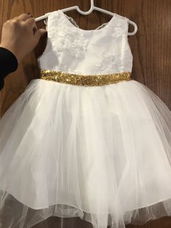 Toddler girl white and gold lace tulle dress 2-3 boutique