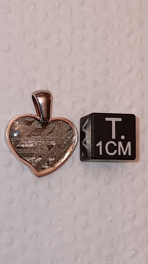 Heart Shaped Etched Aletai Meteorite Slice Pendant 2.3 g/1.4x1.6mm NO CHAIN