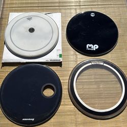 Drum heads 22”, Remo, Aquarian and dw