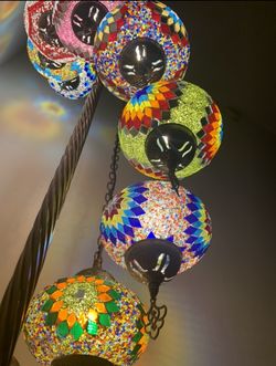 Handmade, Tiffany Mosaic Style Glass, Turkish/Moroccan Lantern Ottoman Style Mosaic Standing Floor Lamp, 9 Globes