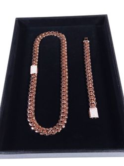 Rose Gold Chain Cuban Link w Matching Bracelet Gold Plated Iced Out Custom Clasp *Premium Quality* Pieces* 16mm