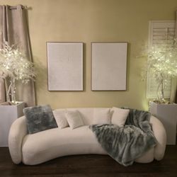 102'' 5 Seater Boucle Sofa Modern Sectional Half Moon Leisure Couch Curved Sofa Teddy Fleece Velet White