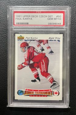 1991 Paul Kariya Rookie Card Upper Deck CZECK SET #50 PSA 10 GEM MINT. Anaheim Ducks.