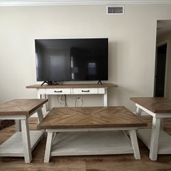 Rustic Farmhouse Coffee Table, Sofa Table & 2 End Tables