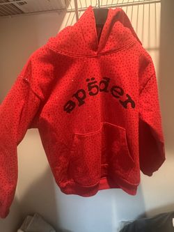 Burgundy Sp5der Hoodie Vvs Rhinestone