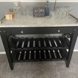 Modern Marble-Top Bar Cart / Wine Rack