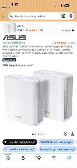 Next Title ASUS ZEN WIFI AX AX600 tri-band mesh wifi 6 system