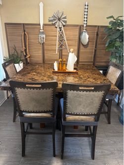Faux Marble Dining Table Set with 6 Chairs