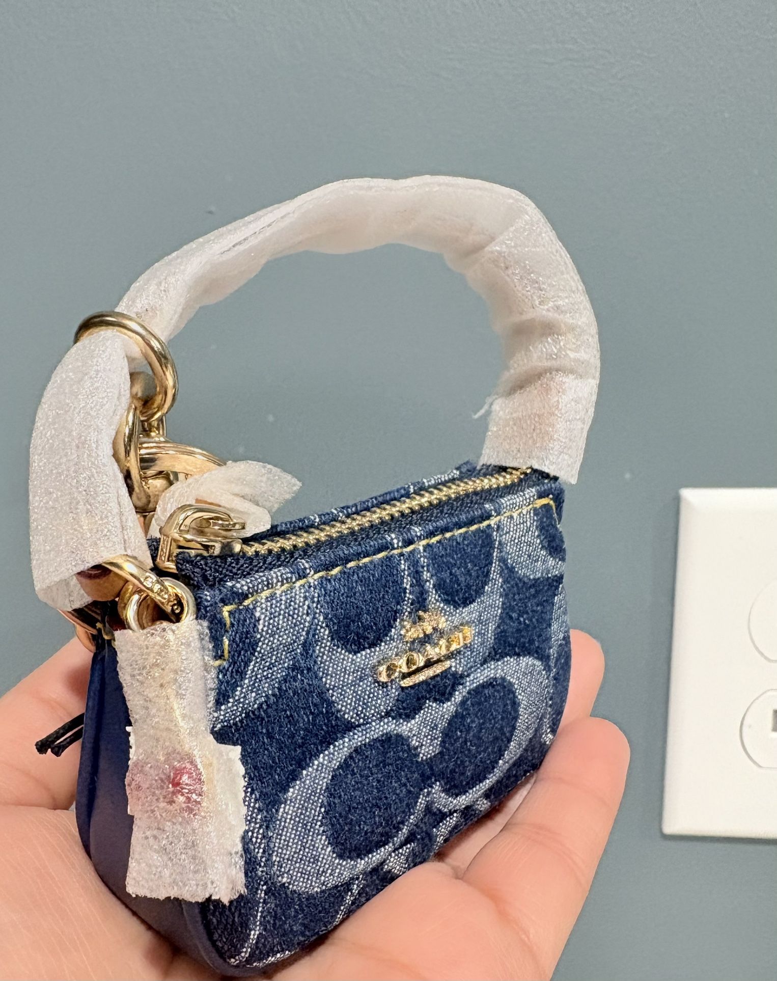 Coach Mini Nolita Bag Charm Signature Denim with cherrys