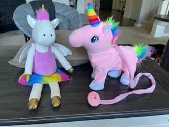 Walking unicorn with leash & unicorn plush