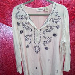 Women's ( 1XL) long Sleeve Shirt With Sequins In White