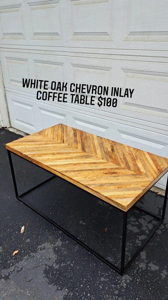 White Oak Chevron Inlay Coffee Table.