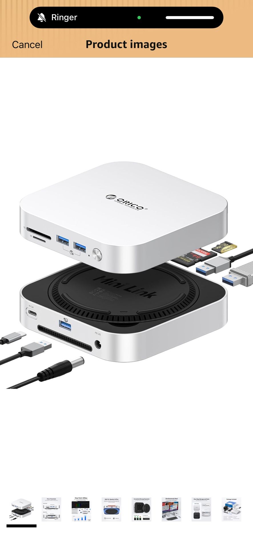 ORICO MiniLink 40Gbps Mac mini M4 Dock, 7-in-1 USB 4 Docking Station with Dual NVMe M.2 SSD Slots, 10Gbps USB-A Expansion Ports, SD/TF 4.0 Card Reader