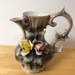 Vintage Capodimonte Ornate Pitcher With Roses