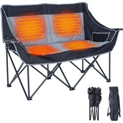 SLSY heated double camping chair, Heated folding camping chair double outdoor sports chair, 2-person