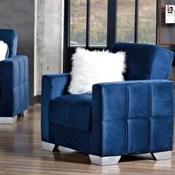🟡BEST DEAL🟡 Montreal 35 in. Convertible Sleeper Chair in Blue with Storage