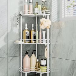 Corner Shower Caddy Standing - 3-Tier Stainless Steel Shower Organizer with Soap Holder and 4 Hooks