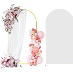 6FT Arch Backdrop Stand and Arch Cover Set, Gold Metal Arch Stand Backdrop with White Arch Stand Cover Ideal for Weddings