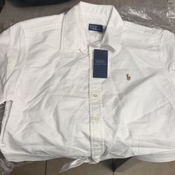 Polo Ralph Lauren Cotton Oxford Tie-front Cropped Shirt in Bsr White Small