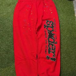 Red & black Sp5der sweatpants