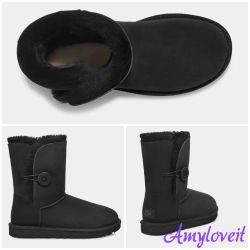 UGG Bailey Button II Boots Black Size 10 New