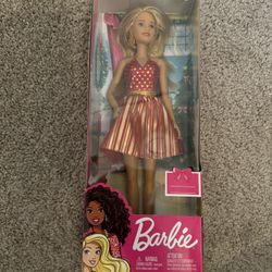 Mattel Blonde Barbie Party Doll Red Gold Fashion Party Dress Christmas