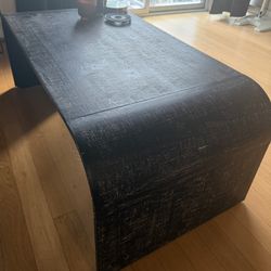 Black Rectangle Top Curved Art Deco Design Wood Coffee Table