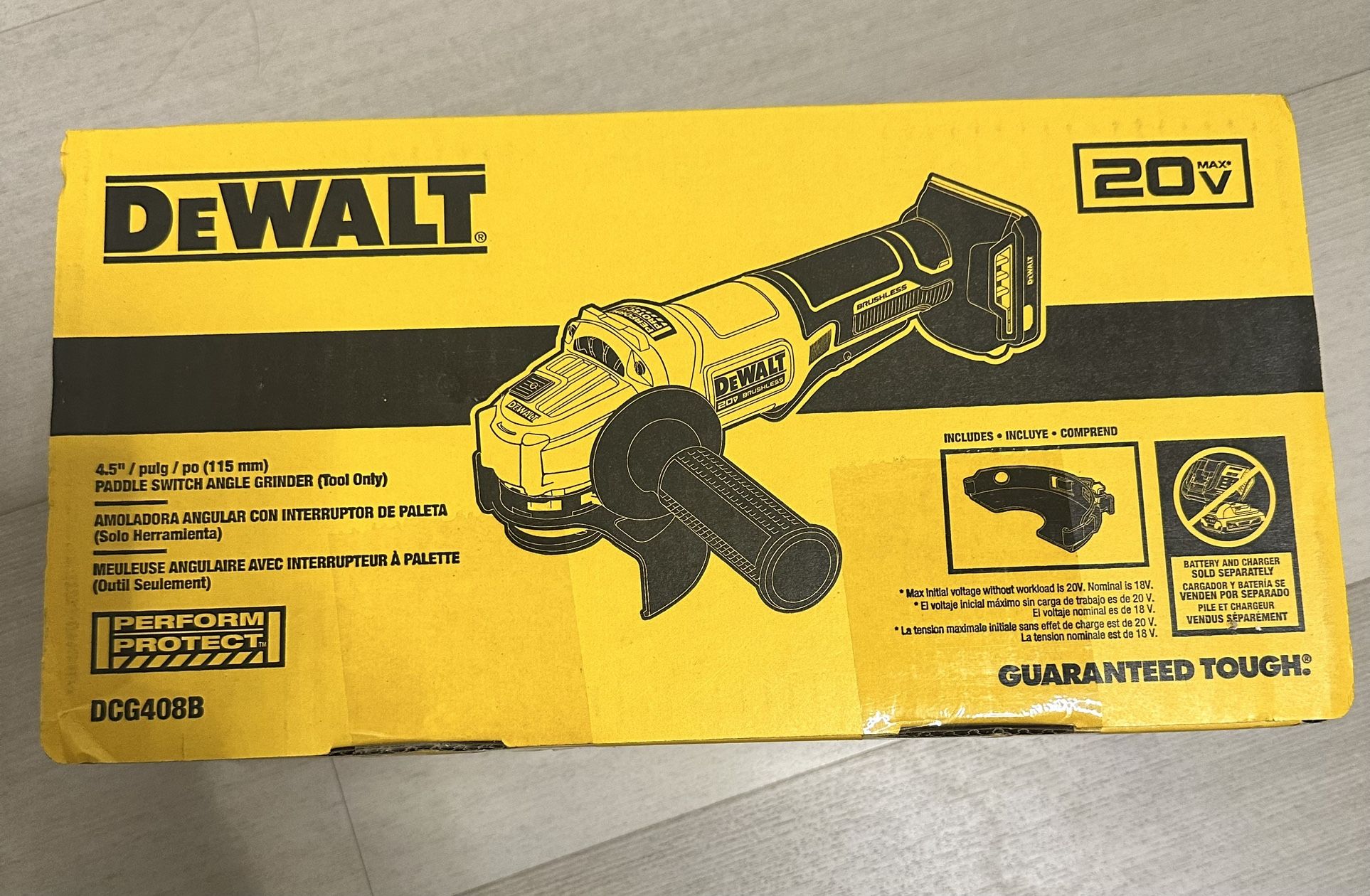 DEWALT 4.5-in 20V Paddle Switch Brushless Angle grinder