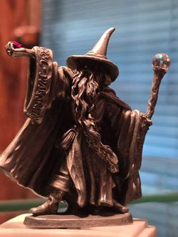 Vintage 1988 Tom Meier "Gandalf III" Pewter Wizard Figurine – Complete with Gems (Ral Partha / Rawcliffe)