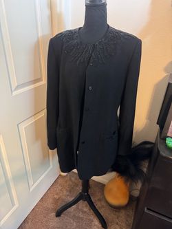 Black Beaded Embellished Long Jacket