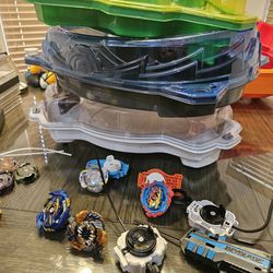 Beyblade Lot 5 Battle  Arena 4 Beyblades Many Other Plus Parts And Coil Cords Toys Combat Fighting Burst Surge Launcher 