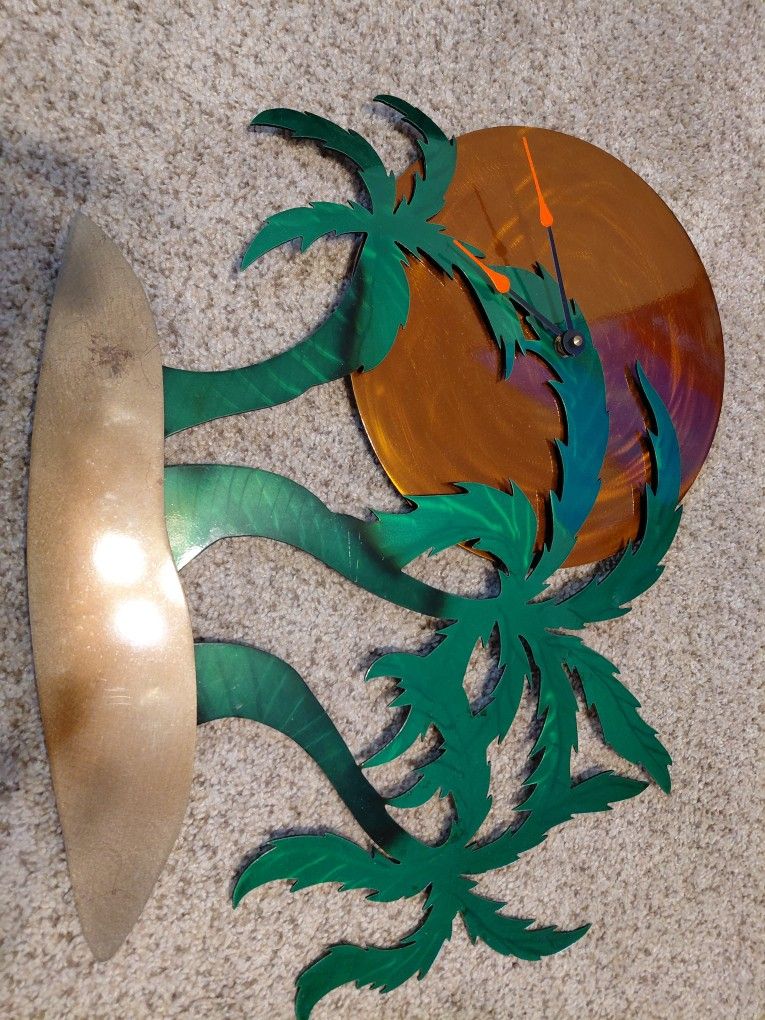 Sunset Palm Beach Clock Steel 