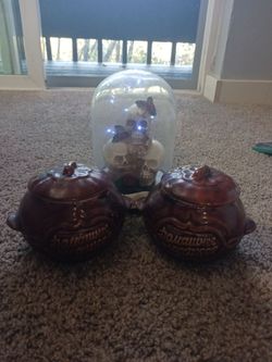 Halloween Skull Dome with Ceramic Cauldron Jars