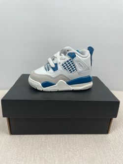 Jordan 4 Retro Military Blue Toddler Sneakers White Blue BQ7670-141 Size 3C