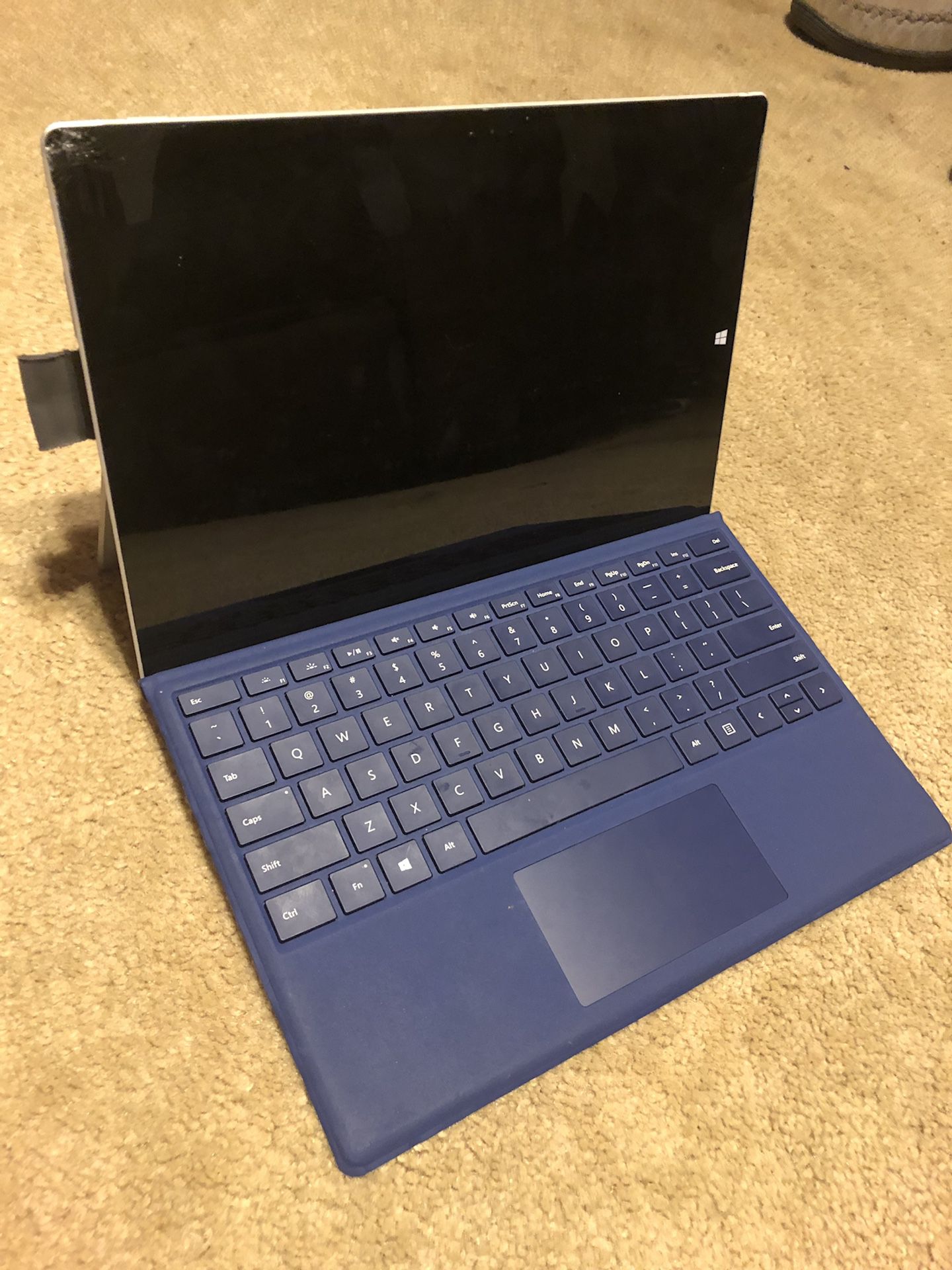 Microsoft Surface Pro 3 (Cracked Screen) + Keyboard, Charger, and Case