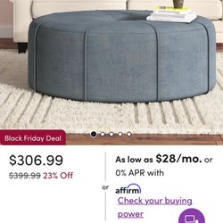 Blue Fabric Oval Ottoman