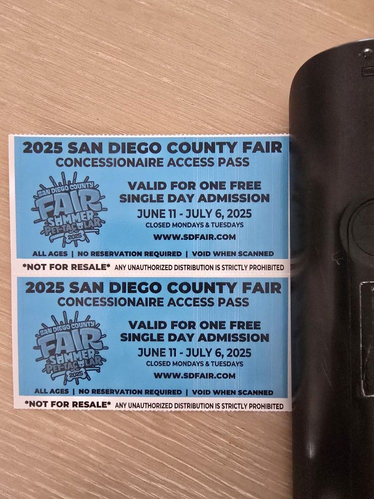 Del Mar fair tickets.