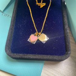 Double Heart Gold Pink Necklace