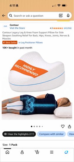 Contour Legacy Leg & Knee Foam Support Pillow for Side Sleepers Soothing Relief for Back, Hips, Knees, Joints, Nerves & Muscles