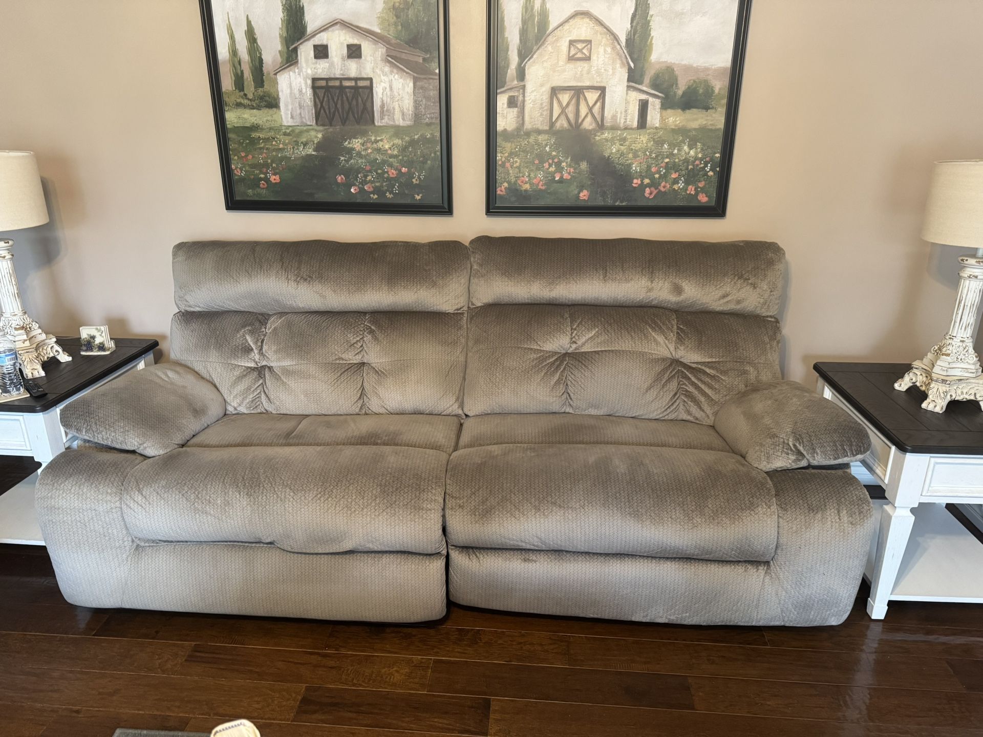 Electric Reclining Chenille Sofa And Love Seat ( Beige)