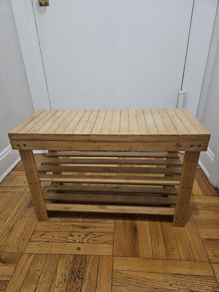 Bamboo Shoe Rack Wood Bench With Storage Shelf