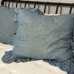 Vintage Ralph Lauren Blue Cotton Denim Ruffle Jean Euro Pillow Sham Cover Pair Set of 2 for Sale in Houston TX OfferUp
