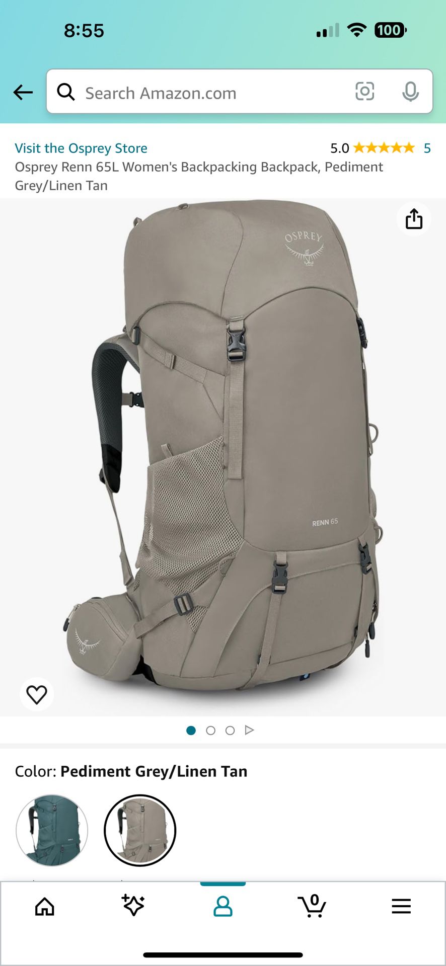 Osprey Renn 65L Women's Backpacking Backpack, Pediment Grey/Linen Tan