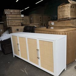 Steven Coastal Beach Natural Rattan White Frame Media 71” Sideboard