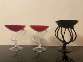 Makora Handmade Candy dish and Martini glasses, 3 pieces
