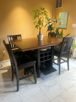 Solid Wood Counter‑Height Table & 4 Chairs with Storage Shelves