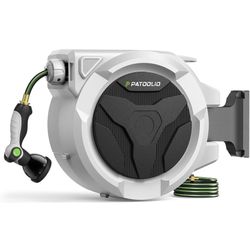 Retractable Hose Reel 100ft 1/2 in, Wall Mounted Garden Hose Reel Heavy Duty with 10 Spray Nozzle, Auto Rewind, 180° Swivel Bracket, UV Resistant